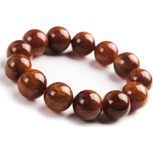 Genuine Natural Copper Hair Rutilated Quartz Crystal Women Lady Charm Round Bead Bracelet 18mm