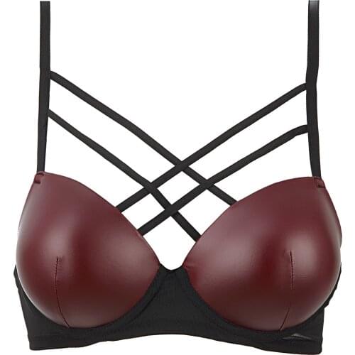 Women Burgundy Tulle Detailed Leather Bra