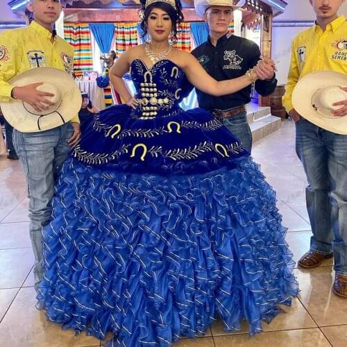 Royal Blue Quinceanera Dresses sweetheart Lace-up corset Applique Sweet 16 Dress Ruffles Skirt Mexican Prom Gowns Vestidos De 15