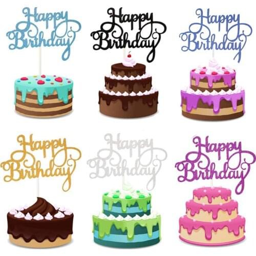 50Pcs Glitter Cardstock Happy Birthday Cake Topper Bling Sparkle Decor Baby Shower Kid Birthday Party Favor Cake Decoration Tool