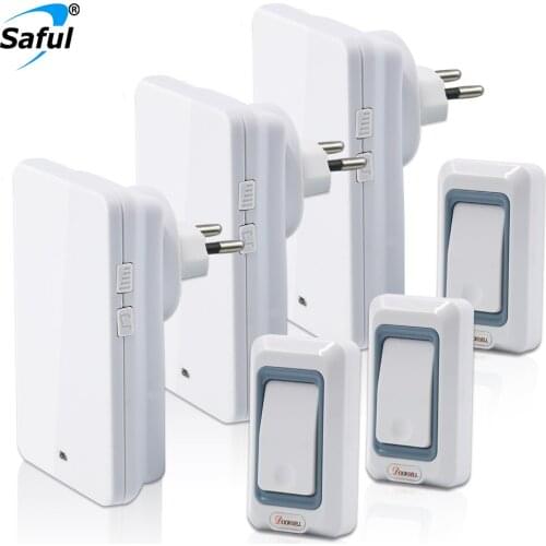 Saful Wireless Doorbell 150 Meter Long Remote Battery AC 110-220v EUUSUKAU Plug Waterproof Dingdong Smart Home Door Call Bell