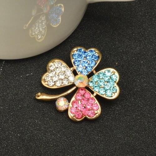 New Arrivals Broches Jewelry Fashion Crystal Colorful Clover Broches Hijab Pins Rhinestone Brooch for women dresses X1338