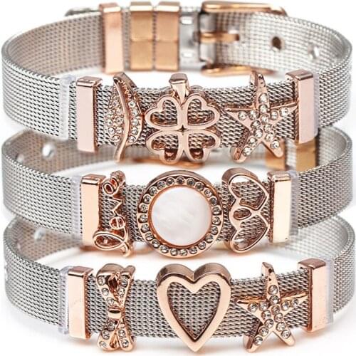 BRACE CODE Stainless Steel DIY Two-Tone Mesh Bracelets Bangles Women Starfish Charm Fine Brand Bracelet For Wom Jewelry Gift