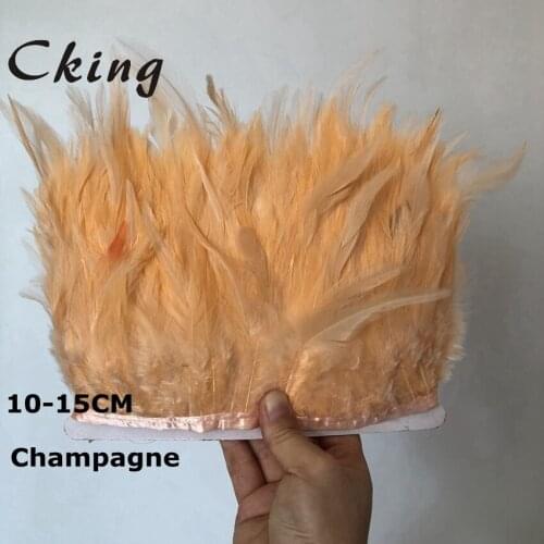 Cking Coque feather fringe of Champagne color 10 Meters trim rooster hackle feather trim for dress sewing 10-15cm 4-6inch width