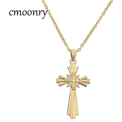 Cmoonry Lucky Female Cross Necklace Shiny Cubic Zirconia Gold Small Cross Choker Necklaces Pendant Fashion Jewelry For Women