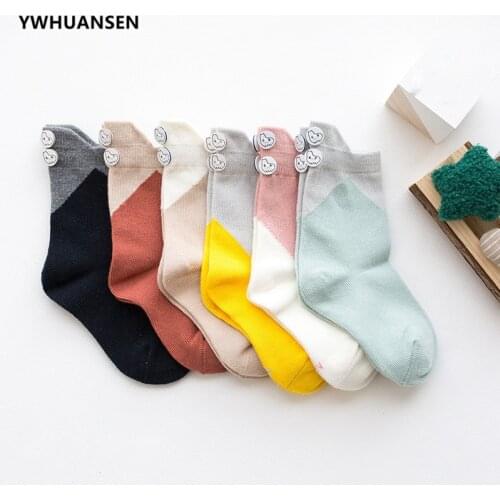 YWHUANSEN 2019 Brand New Socks For Children Color Matching Girls Cotton Socks With Button Decoration Autumn Winter Warm Kid Sock
