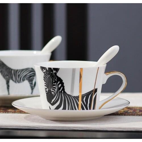 Zebra Design Top Grade Bone China Coffee Cup Creative European Tea Cup Set And Saucer Home Party Afternoon Tea Teacup Porcelain