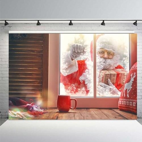 Winter Christmas Window Santa Claus Baby Party Photography Background Customized Photographic Backdrops for Photo Studio