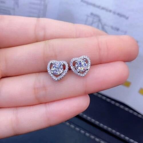 Hot heart style moissanite earrings women stud earrings 925 sterling silver shiny gem better than diamond gift GRA certificate