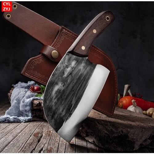 Forged Butcher Knife Full Tang Handmade High-carbon Clad Steel Kitchen Knives Cleaver Filleting Slicing Cutter With Knife Cover