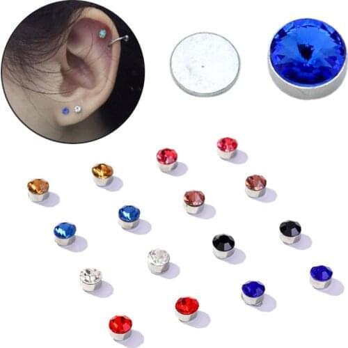 1/8/15Pairs Charm Round Crystal Rhinestone Magnet Stud Earring Puck Women Mens Magnetic Fake Ear Plug Jewelry For Lover Jewelry