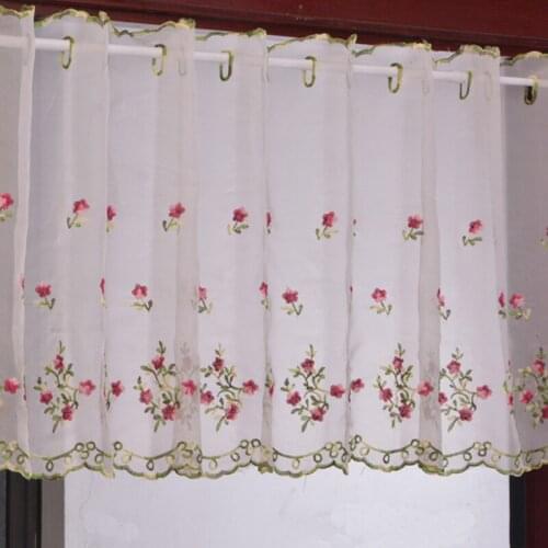 Lace Pastoral Embroidered Floral Short Voile Curtains Perspective Pelmet Valance For Kitchen Bathroom Indoor Balcony Bay Window