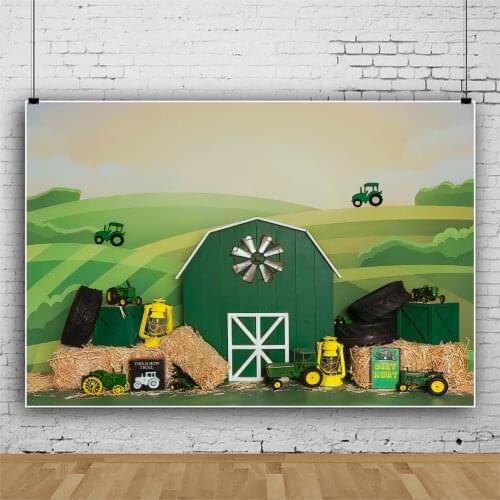 Laeacco Green Grassland Farm Straw Newborn Backdrop For Photography Happy Birthday Customized Poster Pattern Photo Background