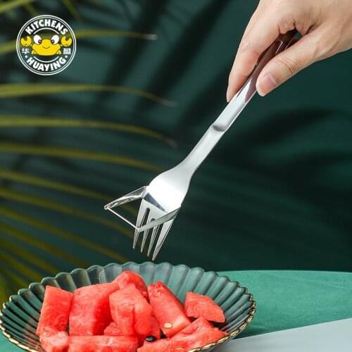 2-in-1 Watermelon Fork Slicer Watermelon Slicer Fruit Melon Stainless Steel Tools NEW Watermelon Cut Refreshing Watermelon Cube