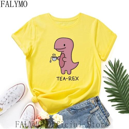 Cute Tea-Rex Shirt Funny T-Rex Dinosaur Shirt Women Short Sleeve Cotton Summer Tops Graphic T Shirts Female Top Tees Clothes