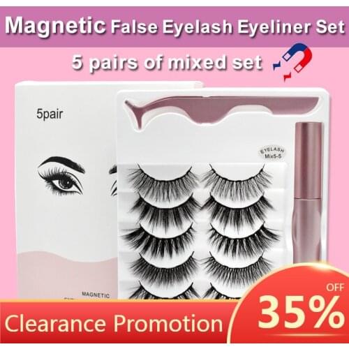 Magnetic False Eyelashes Eyeliner Set Natural Thick Handmade No Glue Prevent Allergy Magnetic Eyelashes With Eyelash Applicator