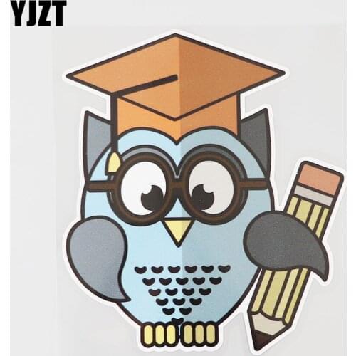 YJZT 13.1CMX15.2CM Owl With Wisdom PVC Decal Doctorial Hat Car Sticker Window 11B-0365
