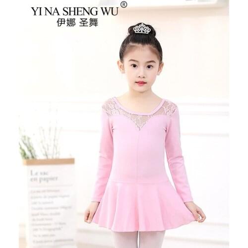 New Ballet Dress Long Sleeve Ballet Leotards Girls Kids Cotton Dancewear Training Dress Ballet Skirted Leotard Party Costumes