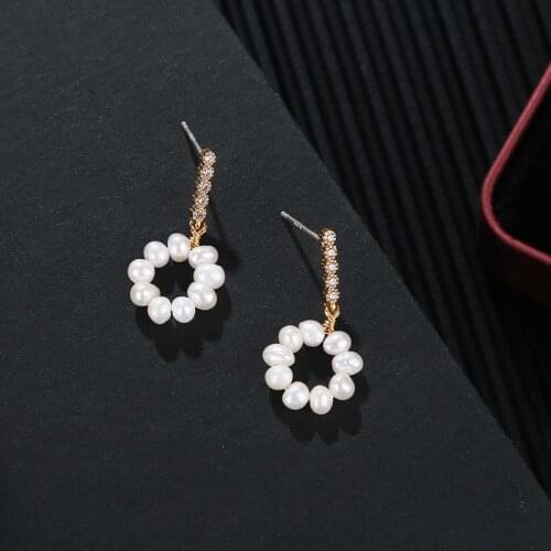 New fashion style Korean fashion simple diamond natural pearl earrings female 18K Gold Plated earrings
