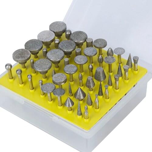 New 50Pcs 1/8"Shank Diamond Coated Rotary Grinding Head Lapidary Burr Drill Set For Dremel Rotary Tools Abrasive Tools