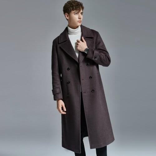 Extra-Long Double face Men Wool Coat Winter New Style Warm Slim Fit Extended Knee Mens Woolen Coats and Jackets Large Size 6XL