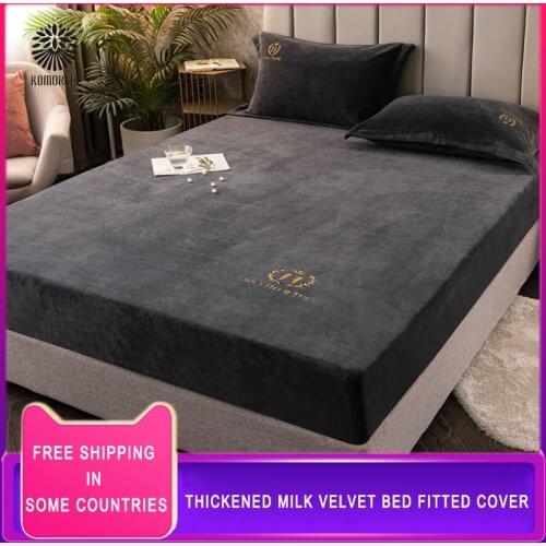 Elastic Fitted Sheet Crystal Velvet Bed Sheet Mattress Cover Solid Color 1pcs Winter Warm Soft Queen 180X200cm No Pillowcase