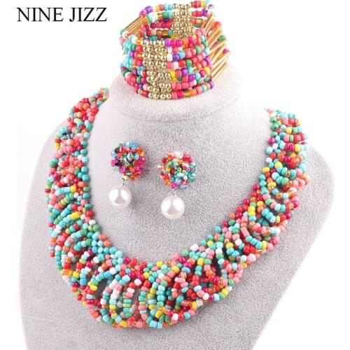 NINEJIZZ Bohemian Necklaces Fashion For Women Jewelry Handwoven Collier Long Tassel Beads Choker Statement Necklace Bracelet Set