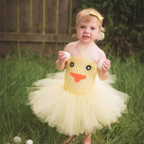 Lovely Baby Yellow Animal Tutu Dress Girls Crochet Cartoon Dress with Headband Kids Birthday Party Costume Cosplay Dresses
