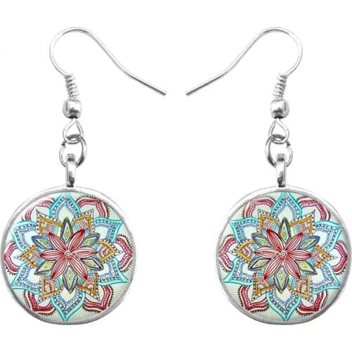 SUTEYI crystal fashion earrings jewelry Mandala henna picture earring vintage Glass Cabochon silver color diy Earings for Women