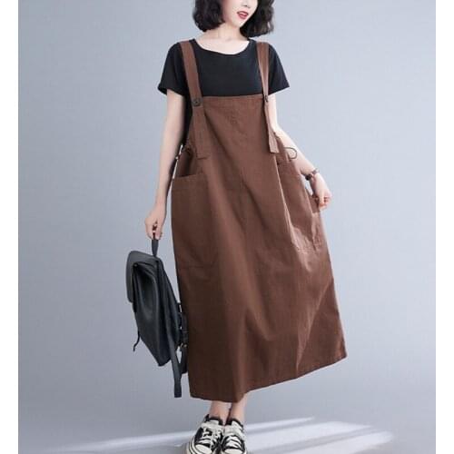 Korea Preppy Style Girls Chic Vintage Strap Dress Cotton Linen Pockets Loose Women Casual Summer Dress Sleeveless Fashion Dress