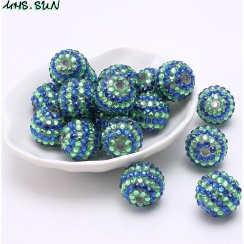 MHS.SUN 50Pcs Blue/green resin ball beads loose rhinestone resin beads for DIY handmade chunky necklace round beads 18/20/22mm