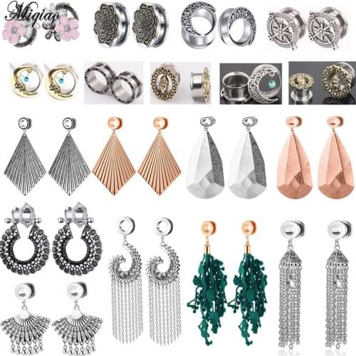 Miqiao 1 pair Ear Plugs and Tunnels Stainless Stee Dangle Ear Piercing Expander Ear Gauges Body Jewelry Piercing 6-25mm