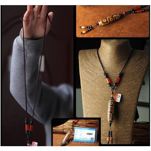 Magical Tibetan Buddhism 9*Eyes Dzi Pendant Red agate carnelian Bead Necklace W/ certificate