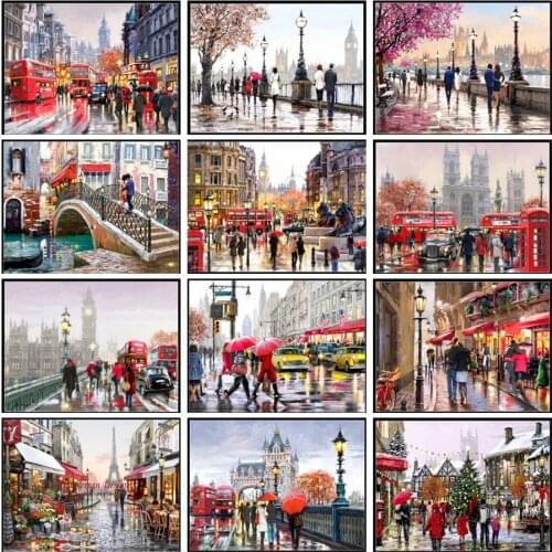 Embroidery Counted Cross Stitch Kits Needlework - Crafts 14 ct DMC Color DIY Arts Handmade Decor - London Paris New York