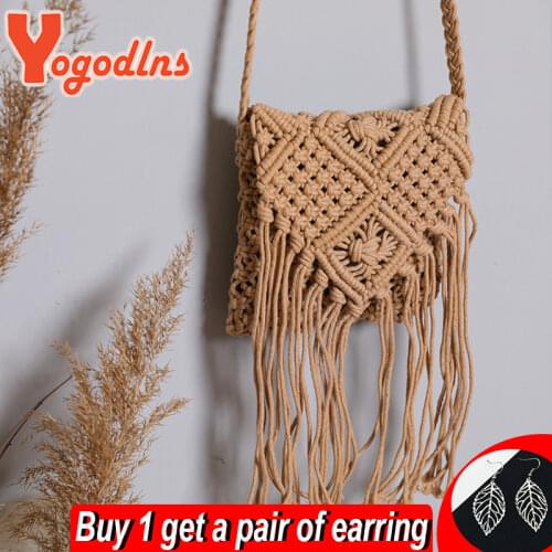 Yogodlns Bohemian Tassel Straw Bag Women Fashion Weave Handmade Crossbod Bag Summer Kintted Beach Handbag Vacation Lady Pouch