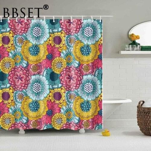 Bohemian Style Shower Curtain Colorful Beautiful Blooming Big Flowers Pattern Waterproof Multi-size Douchegordijn Bathroom Decor