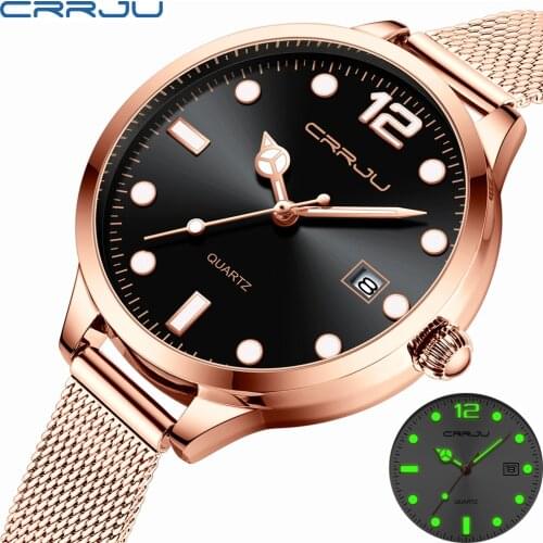 Women Casual Watch CRRJU Fashion Luxury Luminous Quartz Waterproof Womans Wristwatch Mesh Ladies Dress watch relogio feminino