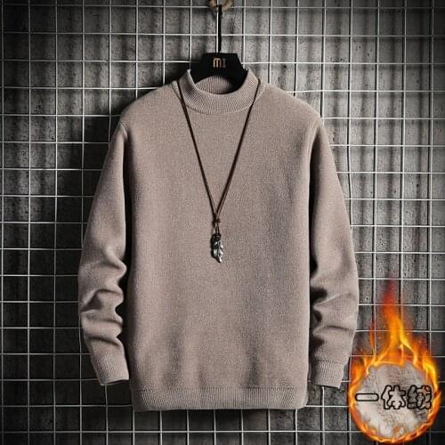 Winter New Trendy Men Solid Color Long Sleeve Round Neck Pullover Sweater Korean Style Simple Casual Fleece Warm Knitwear Male