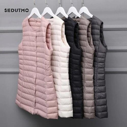 SEDUTMO Winter Ultra Light Down Jacket Women Vest Long Plus Size 4XL Thin Coat Spring Puffer Jacket Slim Waistcoat
