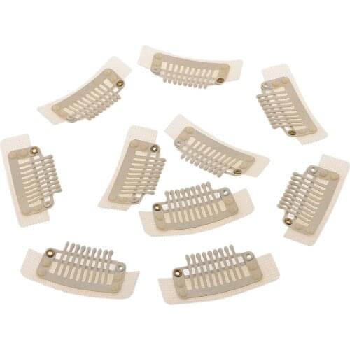 10pcs Large 9 Teeth Snap Clips For Feather Hair Extensions Wigs Weft- Black/White