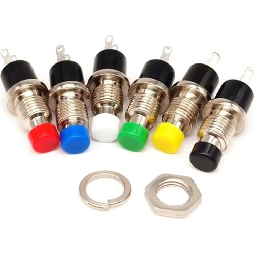 50Pcs 7mm 2 Pins SPST NO(Normally Open) Momentary Mini PushButton Switch RED GREEN WHITE BLACK YELLOW BLUE Press ON Release OFF