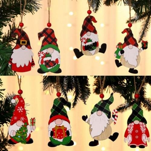 8pcs Cute Christmas Villains Wooden Dwarf Elderly Christmas Trees Hanging Dolls for Decorating Home Party New Year Gifts Newest