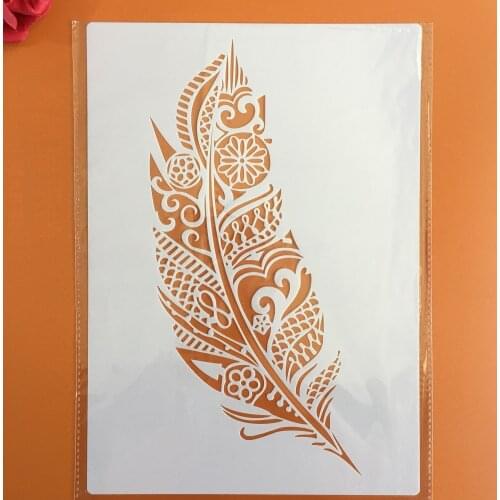 A4 29 * 21cm feather DIY Stencils Wall Painting Scrapbook Coloring Embossing Album Decorative Paper Card Template,wall