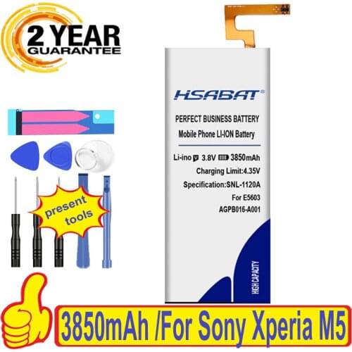 3850mAh HSABAT AGPB016-A001 Li-Polymer For Sony Xperia M5 Battery M 5 E5603 E5606 E5653 E5633 E5643 E5663 E5603 E5606