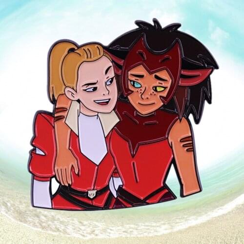Adora and Catra LGBT pride Noelle Stevenson animated enamel pin magical girl brooch badge