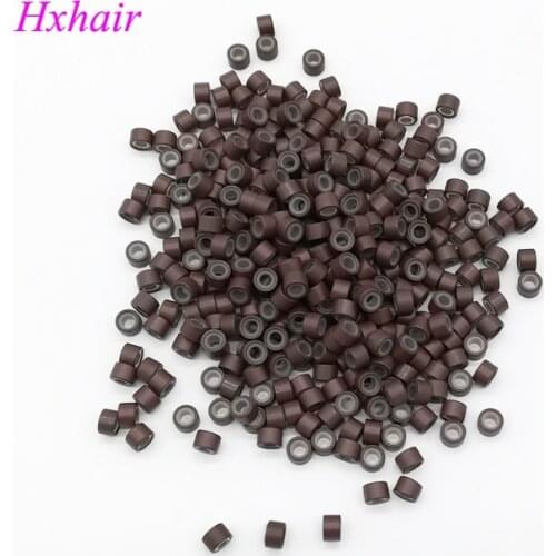 Freeshipping -1000pcs 4.5mm With Silicone Micro Aluminium Rings / Links Beads / Black D-Brown Brown L-Brown D-Blonde Blonde