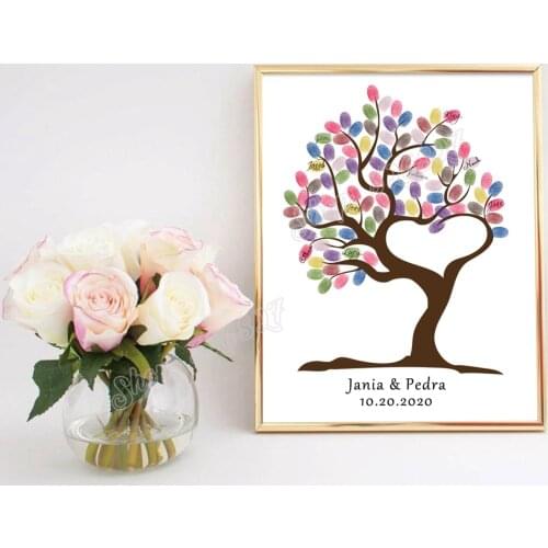 Free Custom Name Date Creative Wedding Tree Fingerprint Guestbook DIY Signature Guest Book Party Decor Ink Pad Included