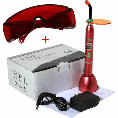 Dental 10W Wireless Cordless LED Curing Light Cure Lamp 1800mw With Goggles Glasses Red Color