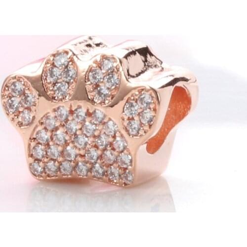 Bewill S925 sterling silver beaded with diamond palm print dog footprint Fit Original Bracelet Necklace DIY Jewelry