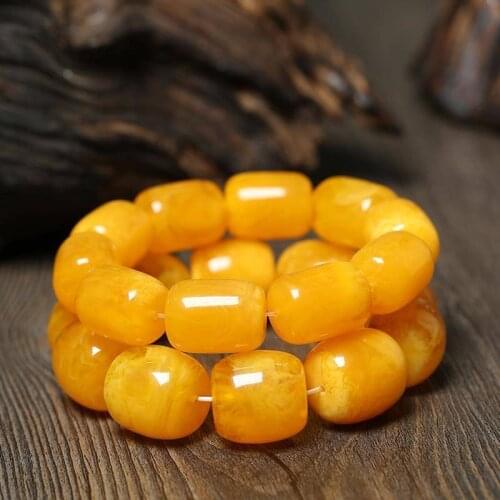 Natural Amber Honey Wax Bracelet Baltic Chicken Oil Yellow Barrel Bead Amber Bracelet Original Stone Mens and Womens Pendant